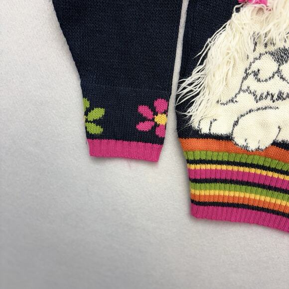 VTG 80s Heartworks Navy 3D Shaggy Dog Sweater Knit Collared Flowers Size 7/8 - Picture 4 of 10